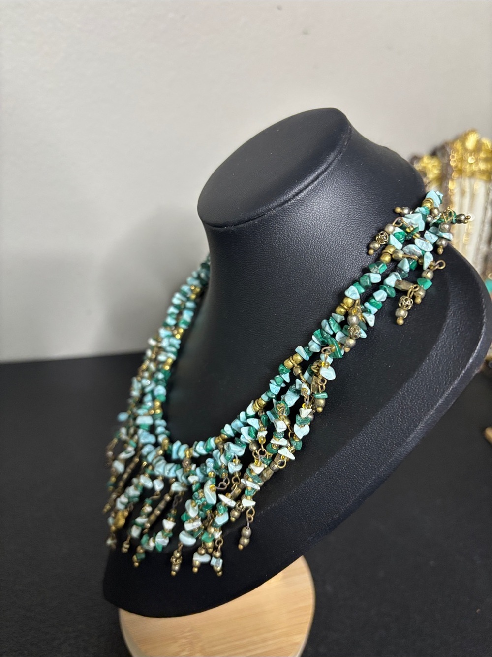 Chico’s Boho Turquoise Beaded Fringe Necklace - Gold Accent - Women Jewelry - Picture 3 of 7